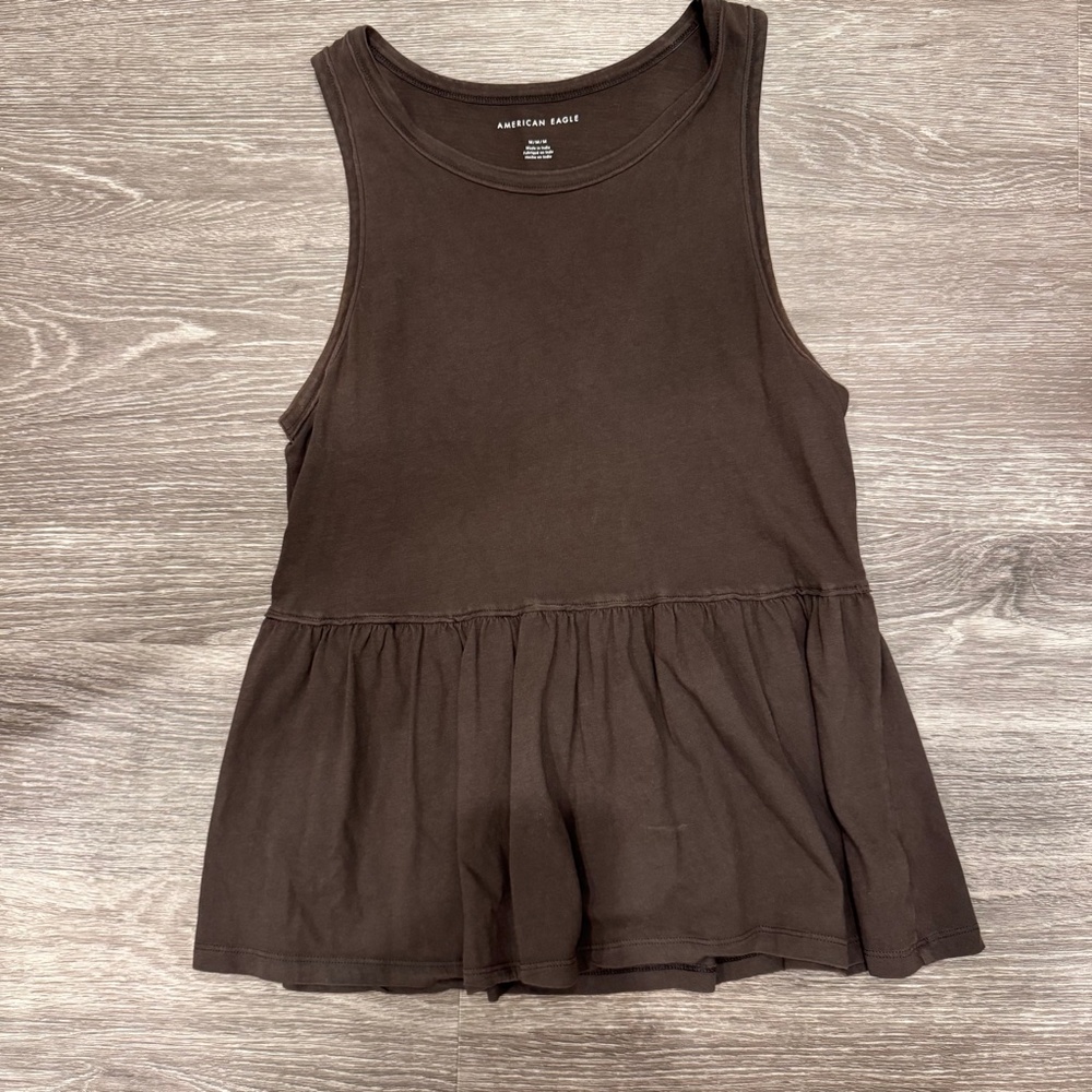 American Eagle Knit Ruffle Crew Neck Pullover Tank Top Black M Women